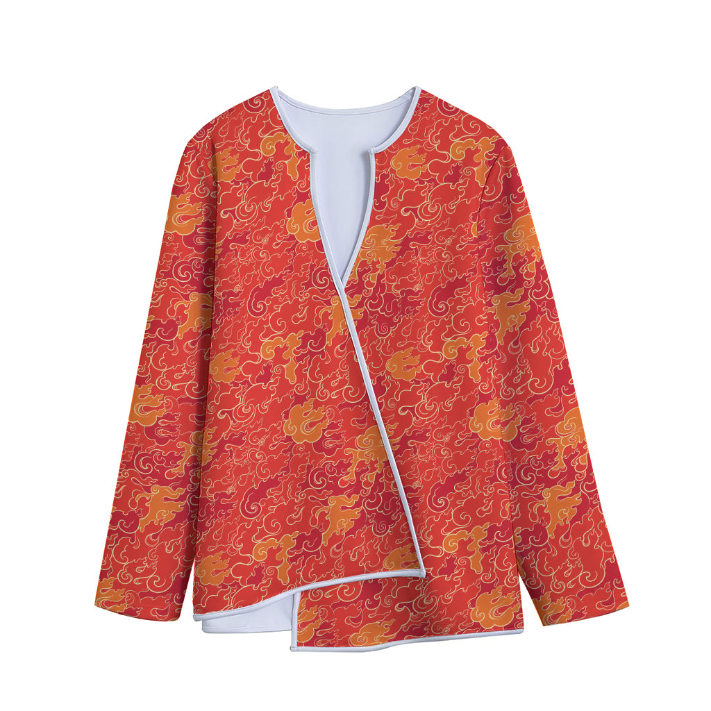 Burning Japanese Flame Pattern Print Long Sleeve Short Coat