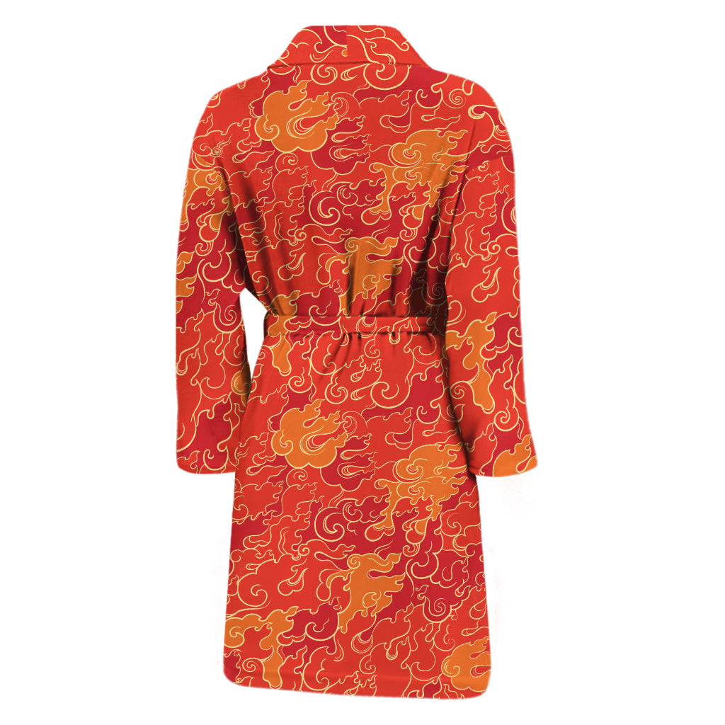 Burning Japanese Flame Pattern Print Men's Bathrobe