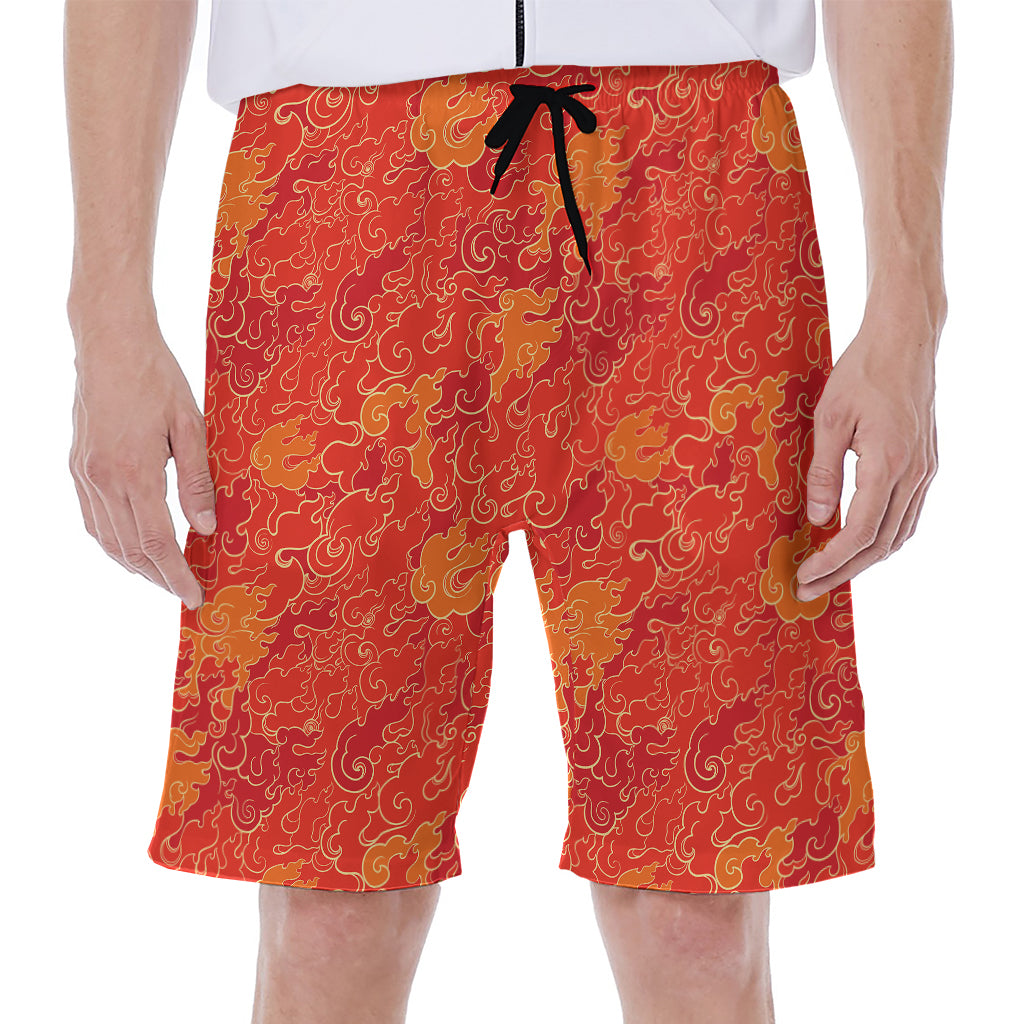 Burning Japanese Flame Pattern Print Men's Beach Shorts