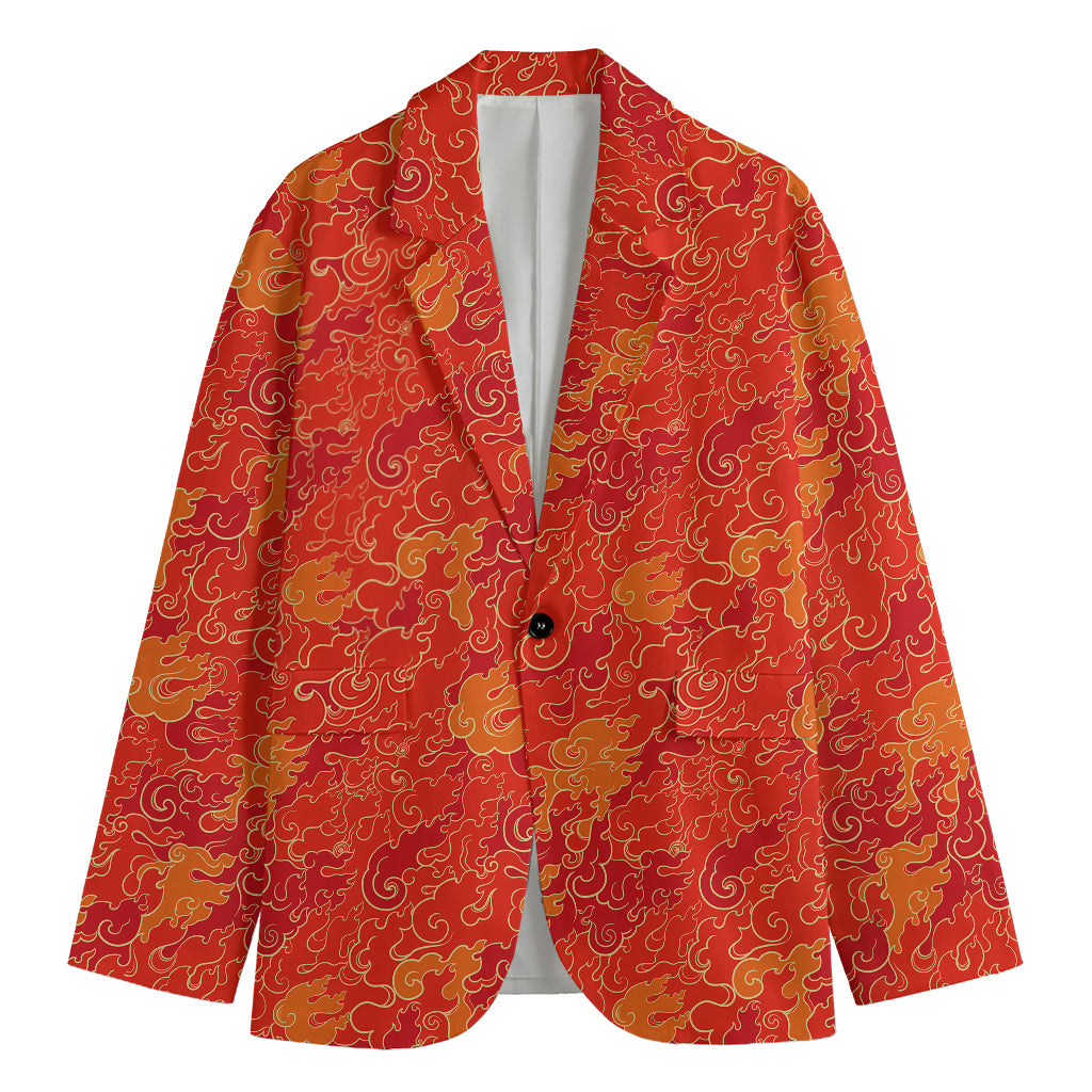 Burning Japanese Flame Pattern Print Men's Blazer