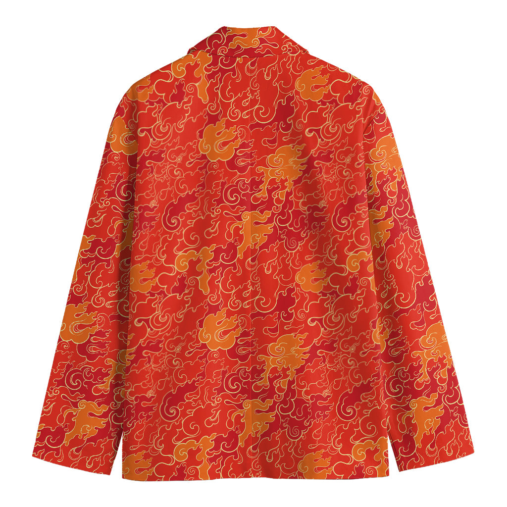 Burning Japanese Flame Pattern Print Men's Blazer