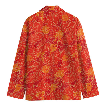 Burning Japanese Flame Pattern Print Men's Blazer