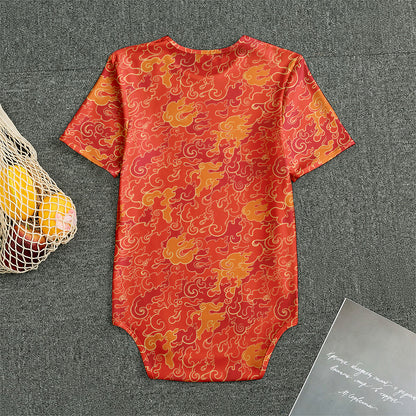 Burning Japanese Flame Pattern Print Men's Bodysuit