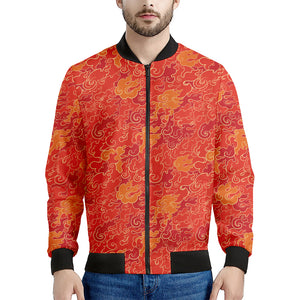 Burning Japanese Flame Pattern Print Men's Bomber Jacket