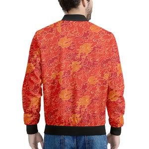 Burning Japanese Flame Pattern Print Men's Bomber Jacket