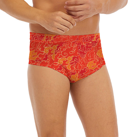 Burning Japanese Flame Pattern Print Men's Briefs