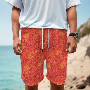 Burning Japanese Flame Pattern Print Men's Cargo Shorts