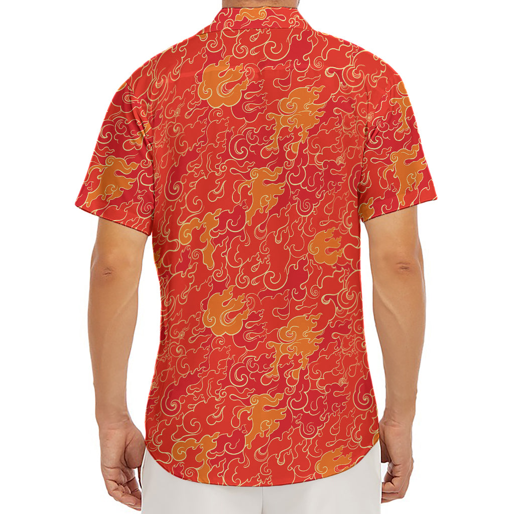 Burning Japanese Flame Pattern Print Men's Deep V-Neck Shirt