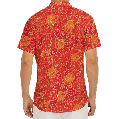 Burning Japanese Flame Pattern Print Men's Deep V-Neck Shirt