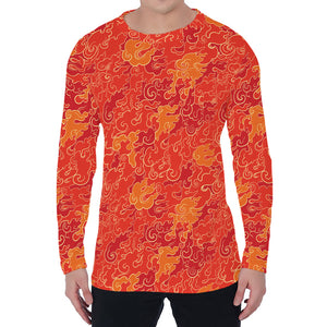 Burning Japanese Flame Pattern Print Men's Long Sleeve T-Shirt