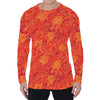 Burning Japanese Flame Pattern Print Men's Long Sleeve T-Shirt