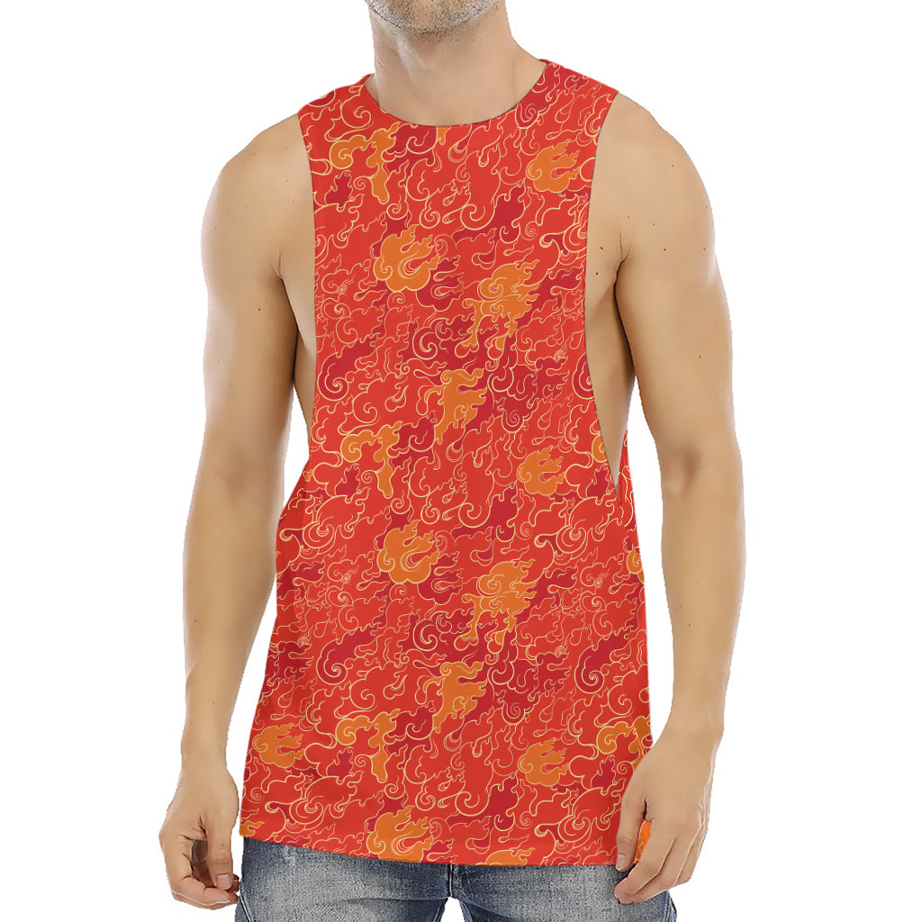 Burning Japanese Flame Pattern Print Men's Muscle Tank Top