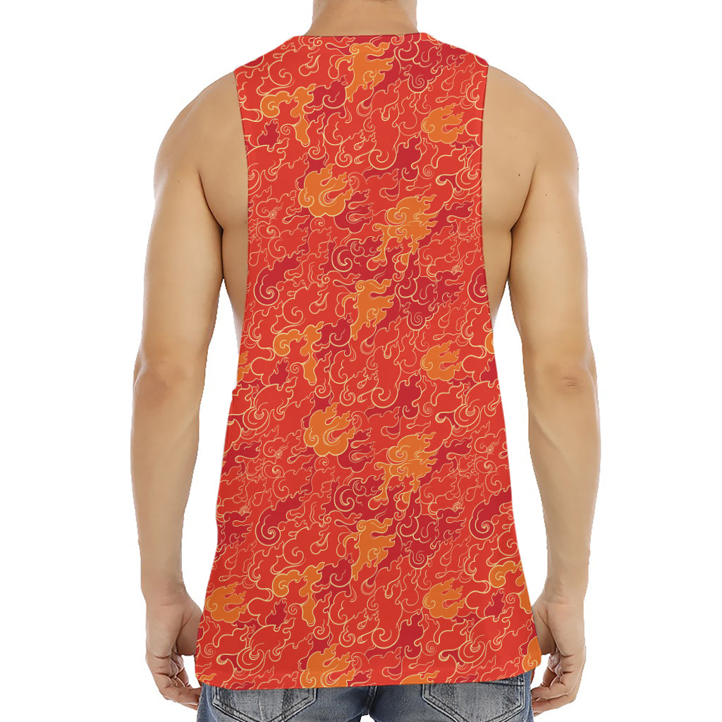 Burning Japanese Flame Pattern Print Men's Muscle Tank Top