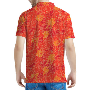 Burning Japanese Flame Pattern Print Men's Polo Shirt