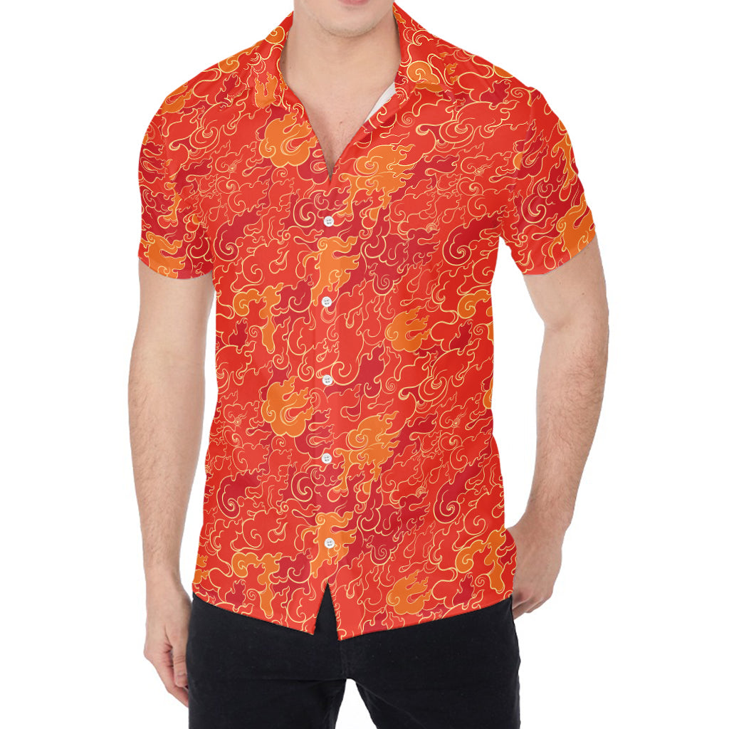 Burning Japanese Flame Pattern Print Men's Shirt