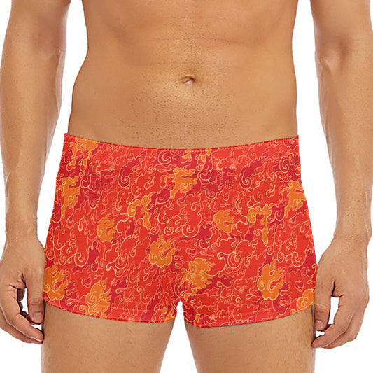 Burning Japanese Flame Pattern Print Men's Short Boxer Briefs