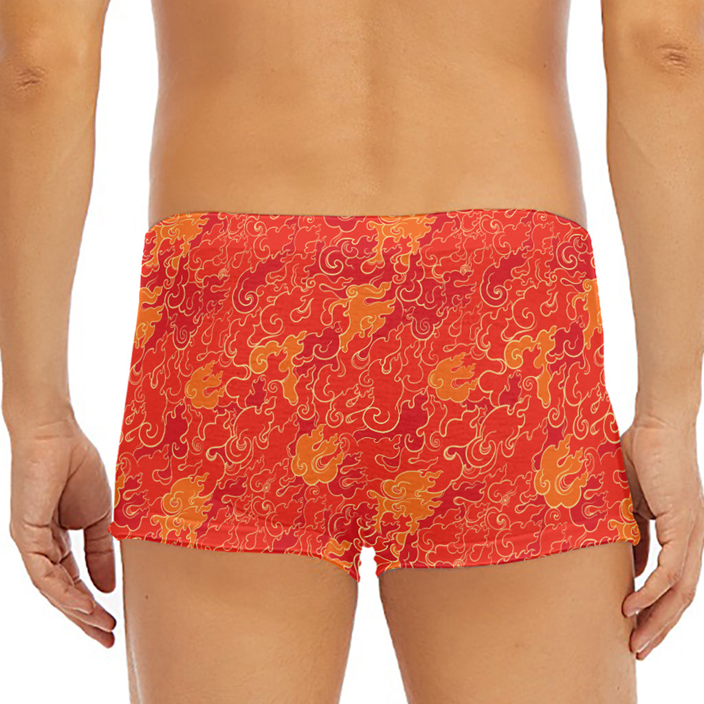 Burning Japanese Flame Pattern Print Men's Short Boxer Briefs