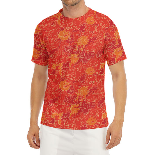 Burning Japanese Flame Pattern Print Men's Short Sleeve Rash Guard