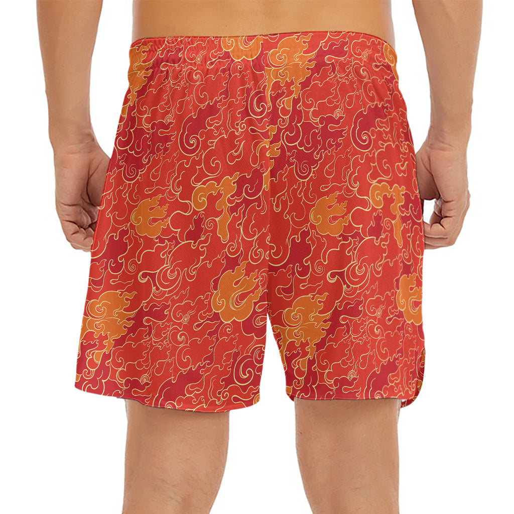 Burning Japanese Flame Pattern Print Men's Split Running Shorts