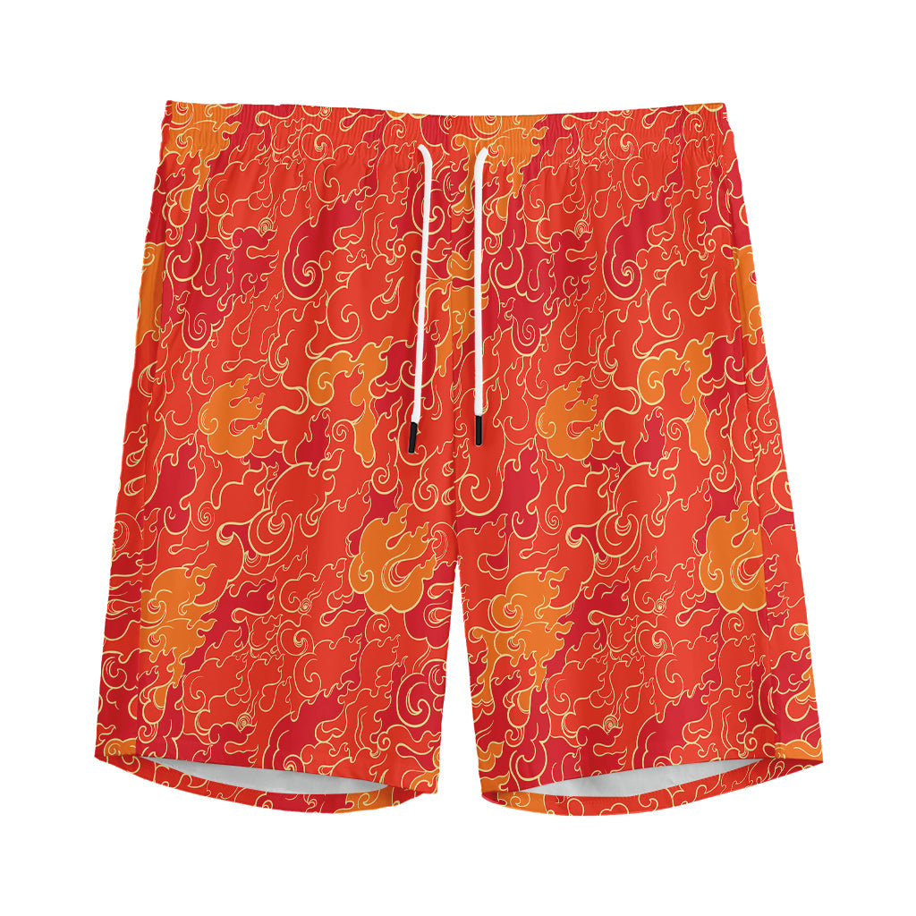 Burning Japanese Flame Pattern Print Men's Sports Shorts