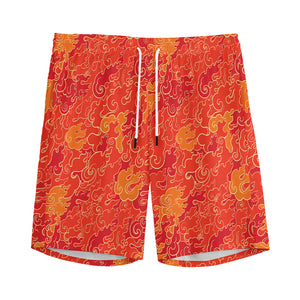 Burning Japanese Flame Pattern Print Men's Sports Shorts