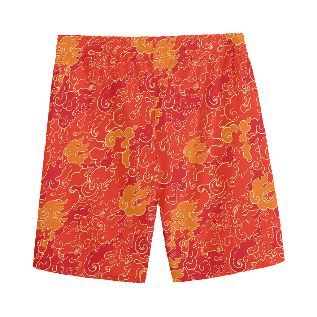 Burning Japanese Flame Pattern Print Men's Sports Shorts