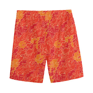 Burning Japanese Flame Pattern Print Men's Sports Shorts