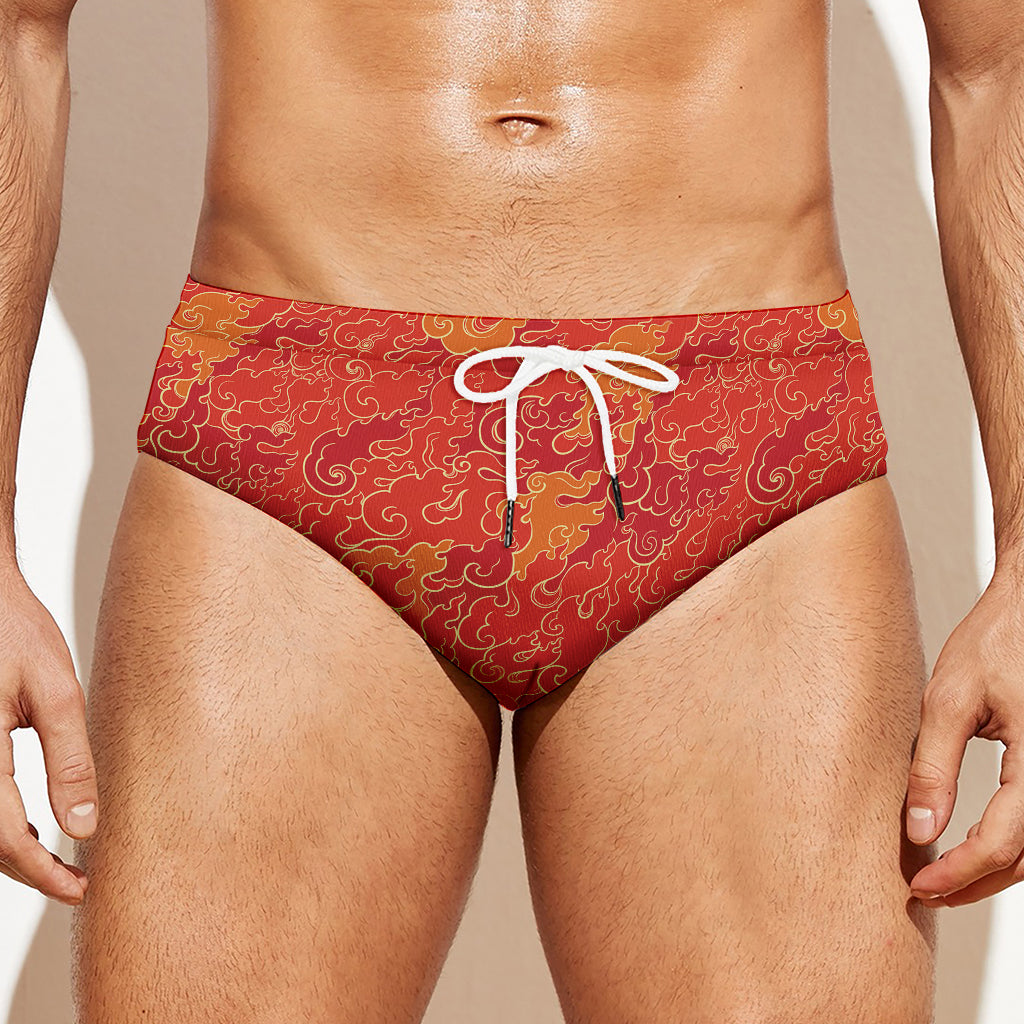 Burning Japanese Flame Pattern Print Men's Swim Briefs