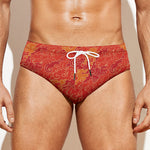 Burning Japanese Flame Pattern Print Men's Swim Briefs