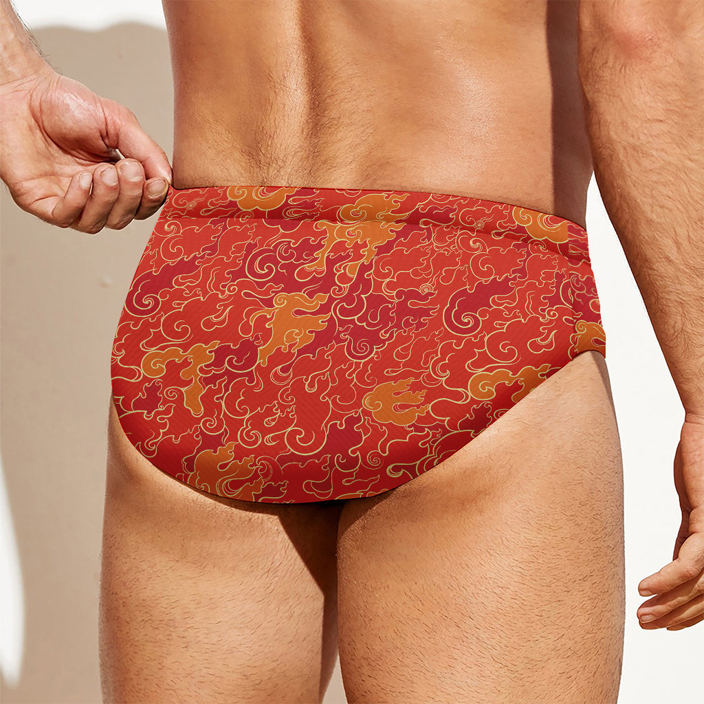 Burning Japanese Flame Pattern Print Men's Swim Briefs