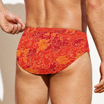Burning Japanese Flame Pattern Print Men's Swim Briefs
