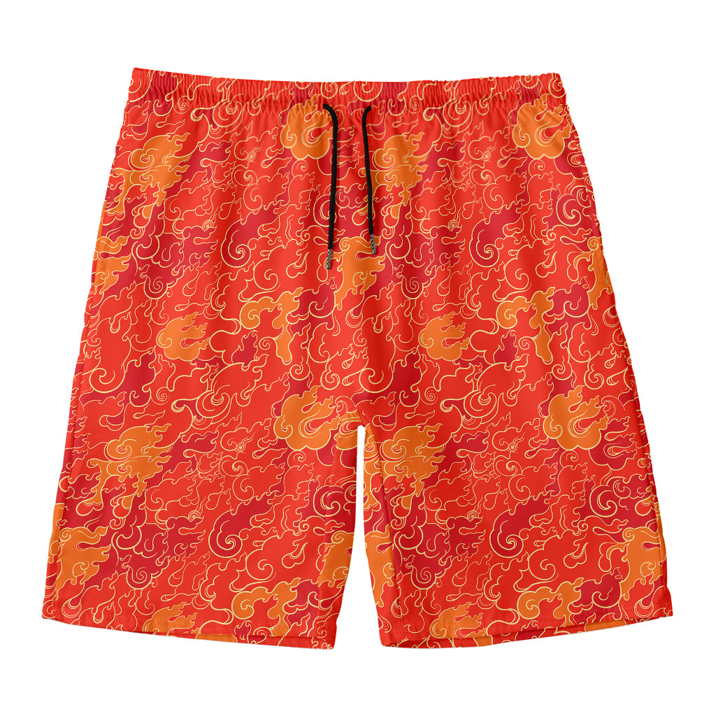 Burning Japanese Flame Pattern Print Men's Swim Trunks