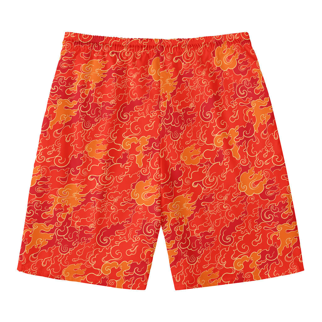 Burning Japanese Flame Pattern Print Men's Swim Trunks