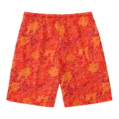 Burning Japanese Flame Pattern Print Men's Swim Trunks
