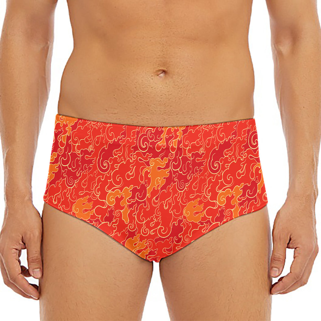 Burning Japanese Flame Pattern Print Men's Triangle Swim Briefs