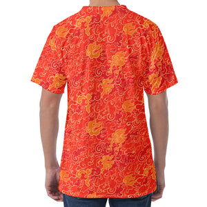 Burning Japanese Flame Pattern Print Men's Velvet T-Shirt