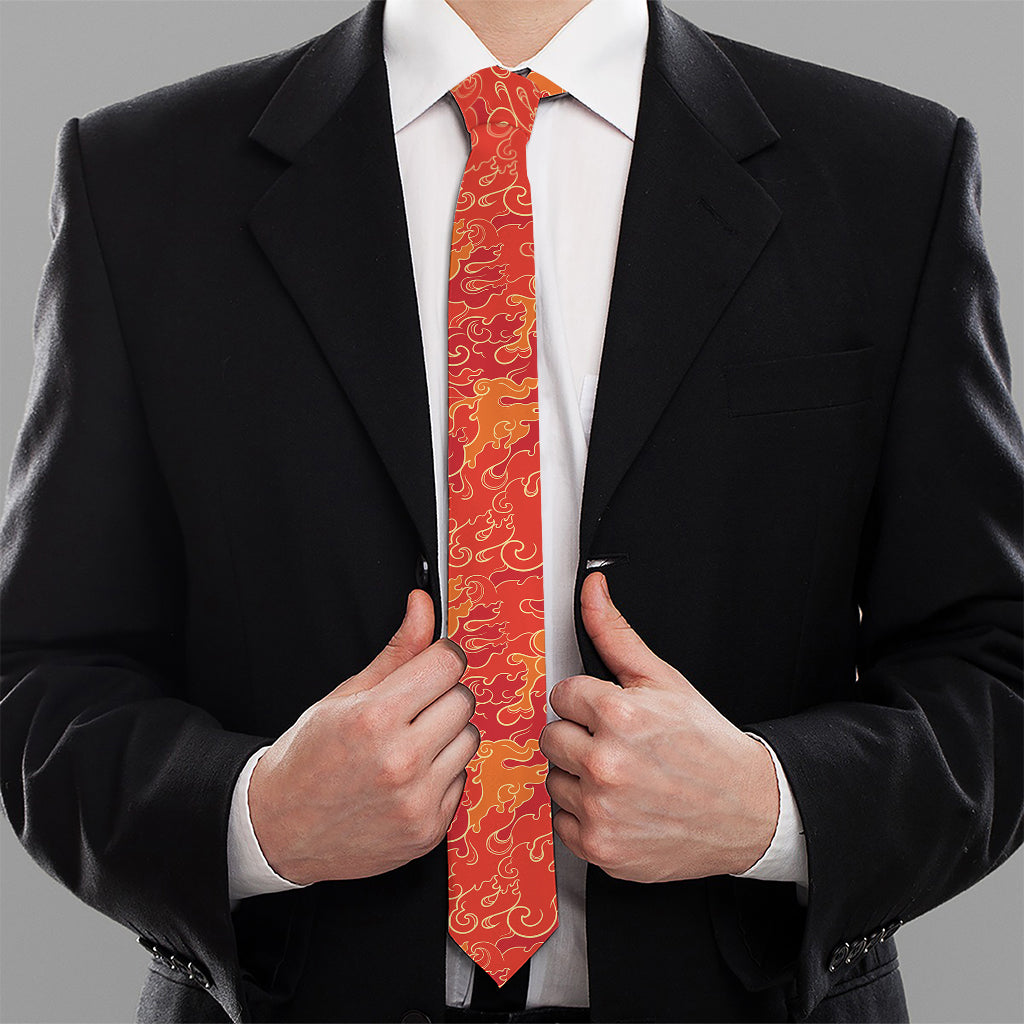 Burning Japanese Flame Pattern Print Necktie