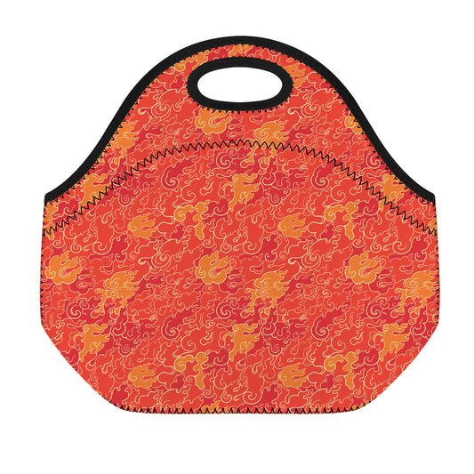 Burning Japanese Flame Pattern Print Neoprene Lunch Bag