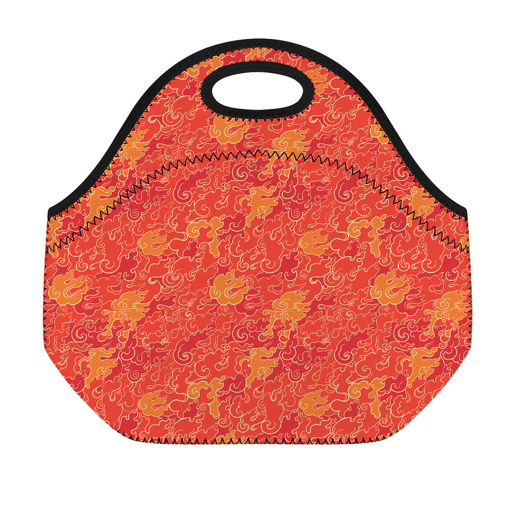 Burning Japanese Flame Pattern Print Neoprene Lunch Bag