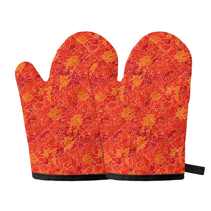 Burning Japanese Flame Pattern Print Oven Mitts