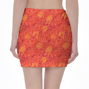 Burning Japanese Flame Pattern Print Pencil Mini Skirt