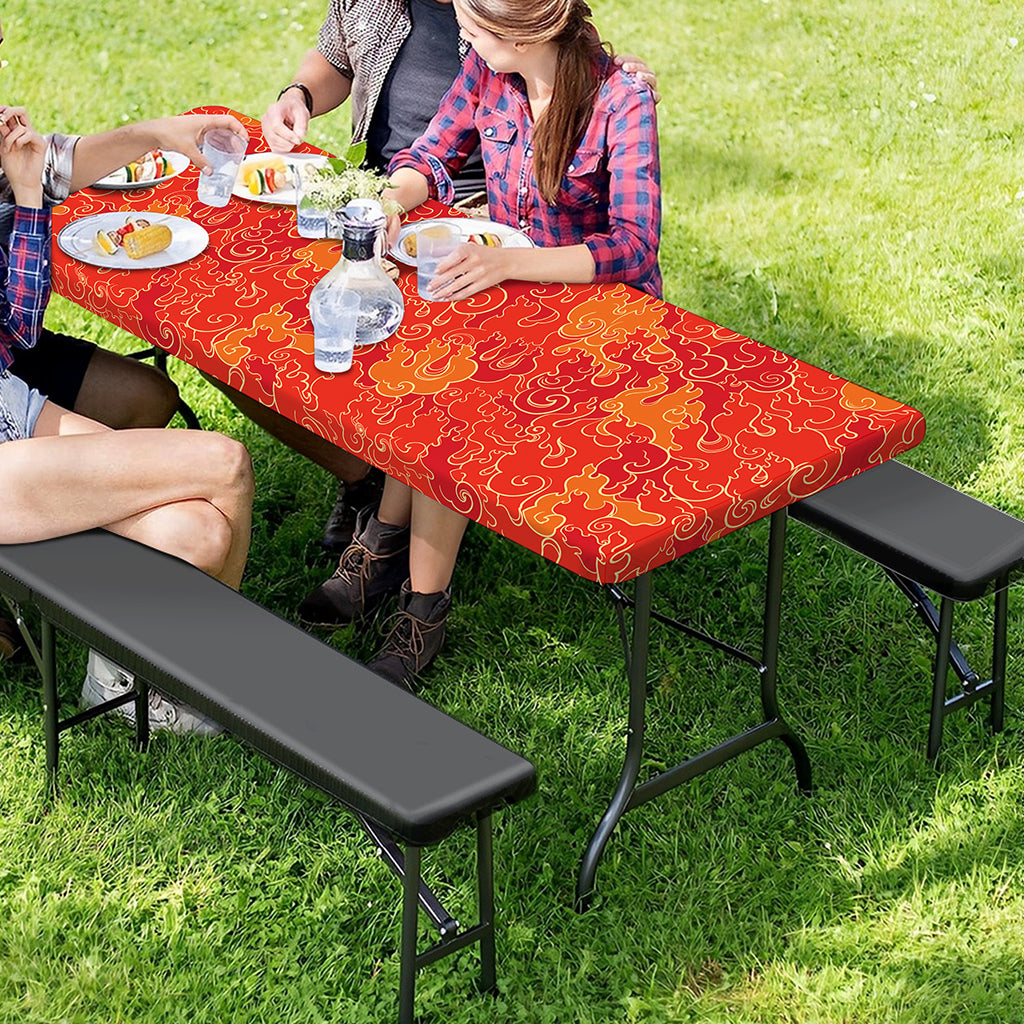 Burning Japanese Flame Pattern Print Picnic Table Cover