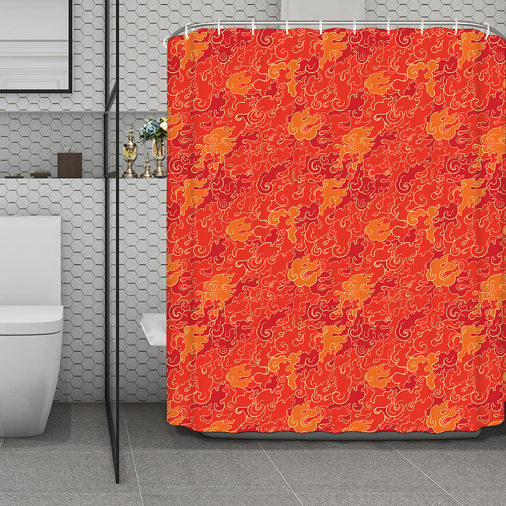 Burning Japanese Flame Pattern Print Polyester Shower Curtain