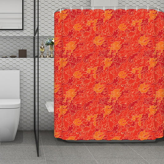 Burning Japanese Flame Pattern Print Polyester Shower Curtain