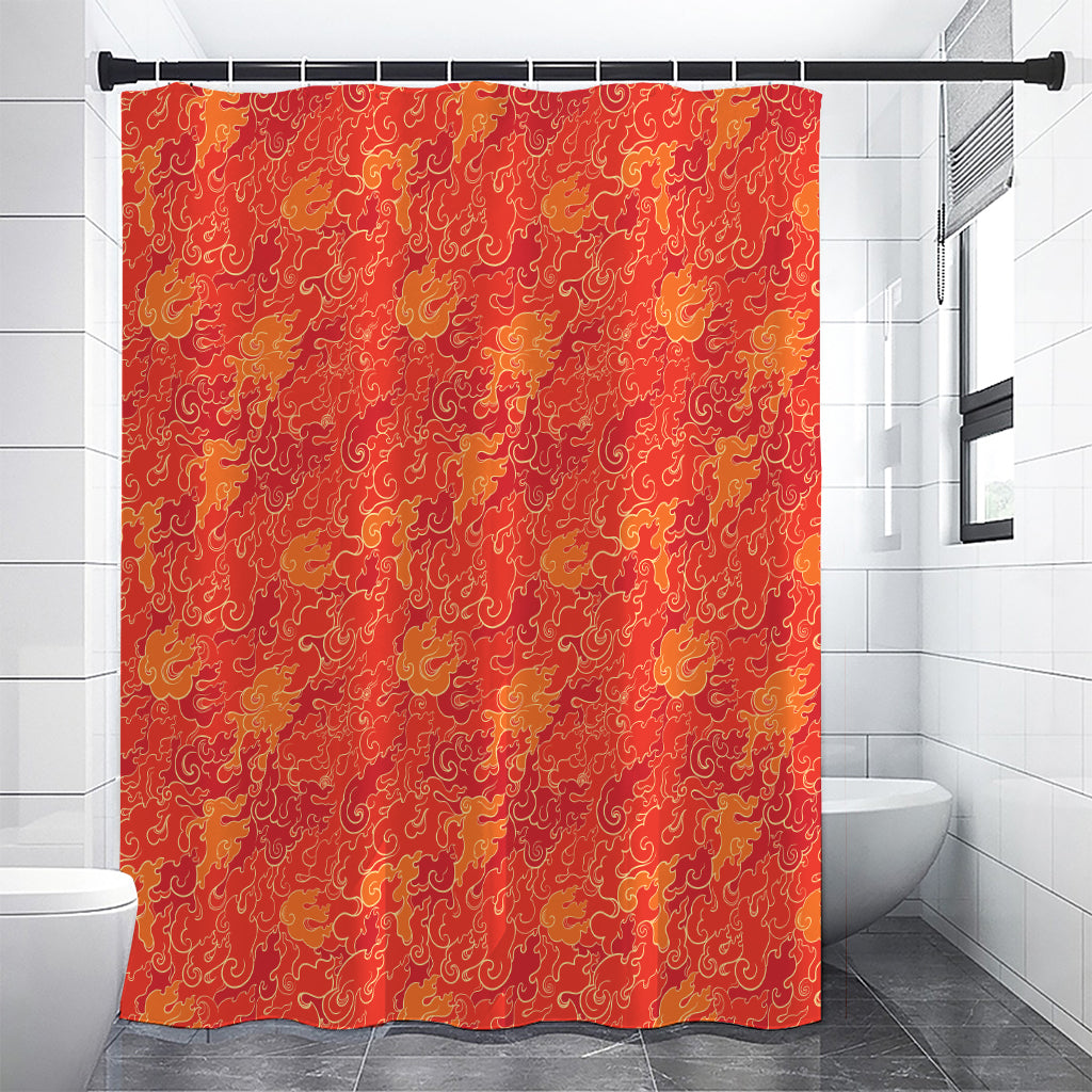 Burning Japanese Flame Pattern Print Premium Shower Curtain