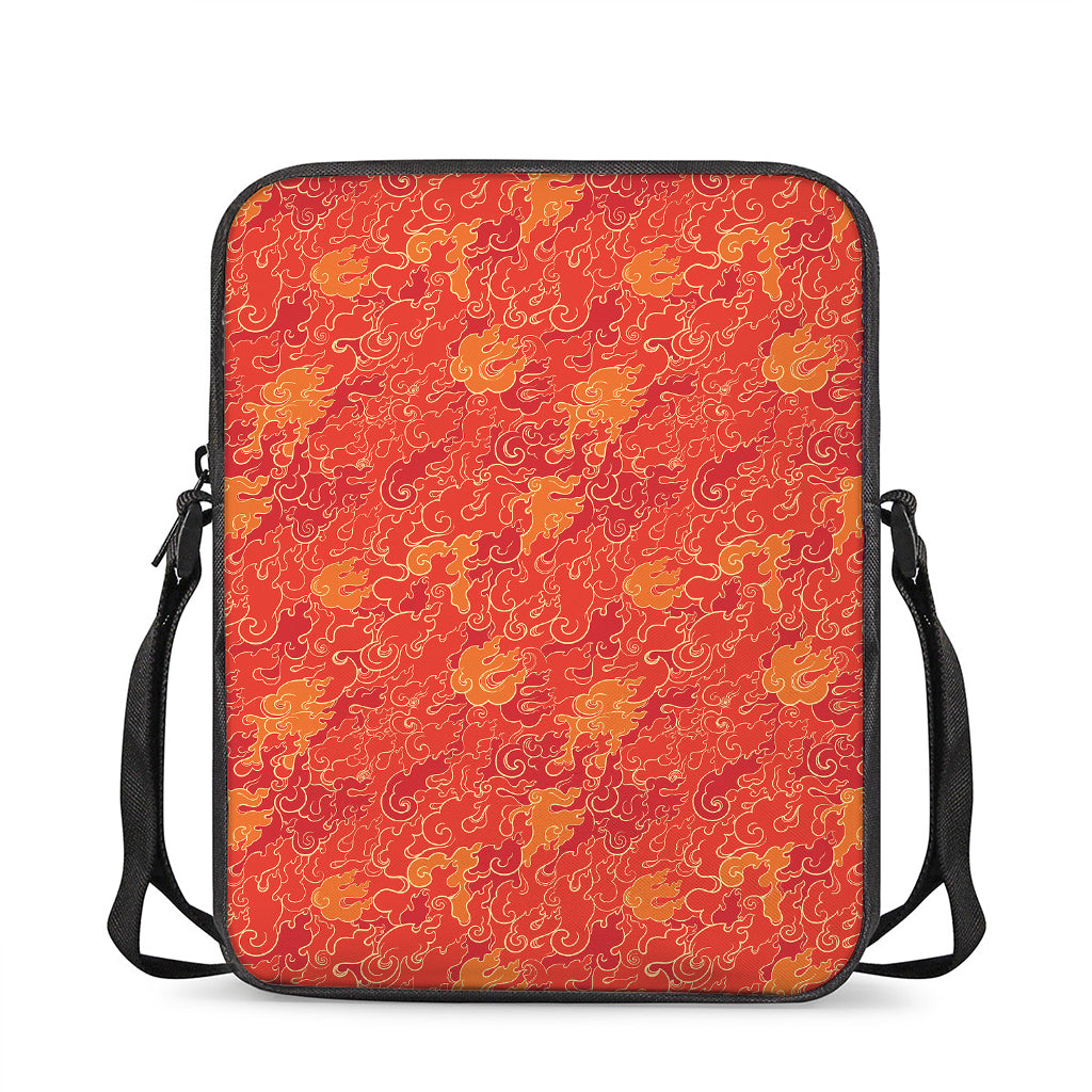 Burning Japanese Flame Pattern Print Rectangular Crossbody Bag