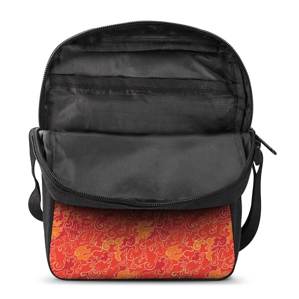 Burning Japanese Flame Pattern Print Rectangular Crossbody Bag