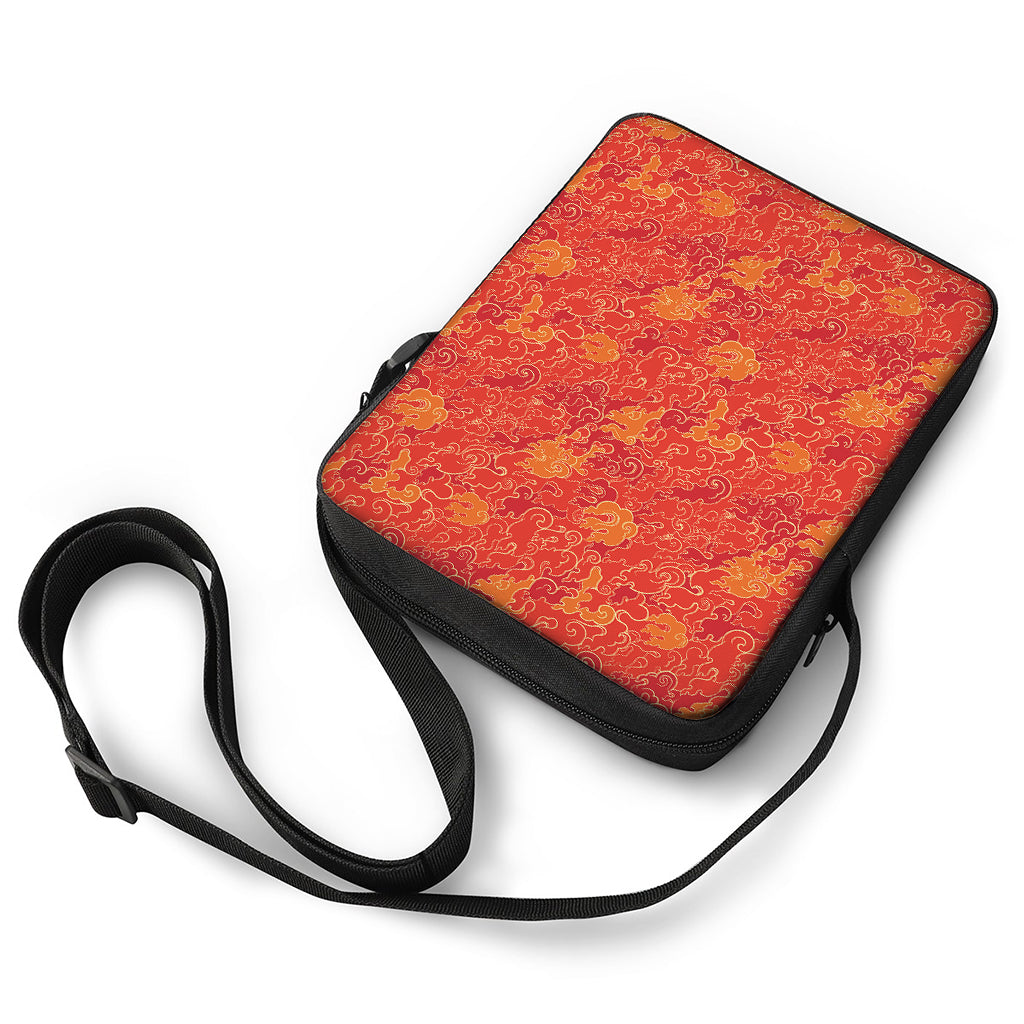 Burning Japanese Flame Pattern Print Rectangular Crossbody Bag