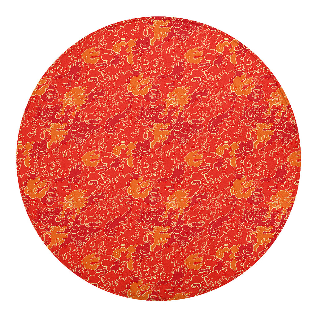 Burning Japanese Flame Pattern Print Round Blanket