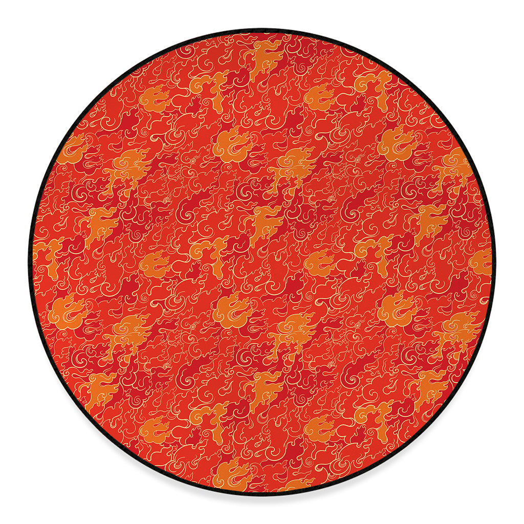 Burning Japanese Flame Pattern Print Round Floor Mat